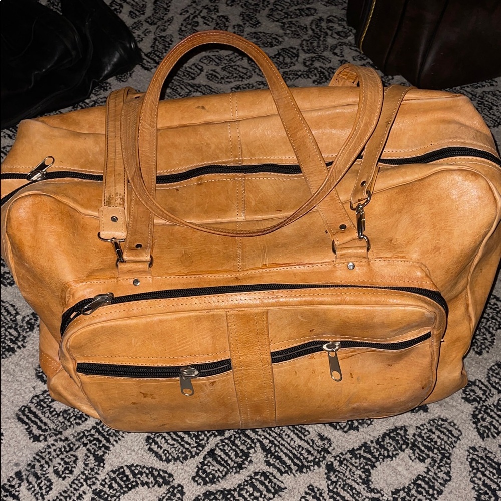 Unique Vintage Tan Leather Duffel Bag